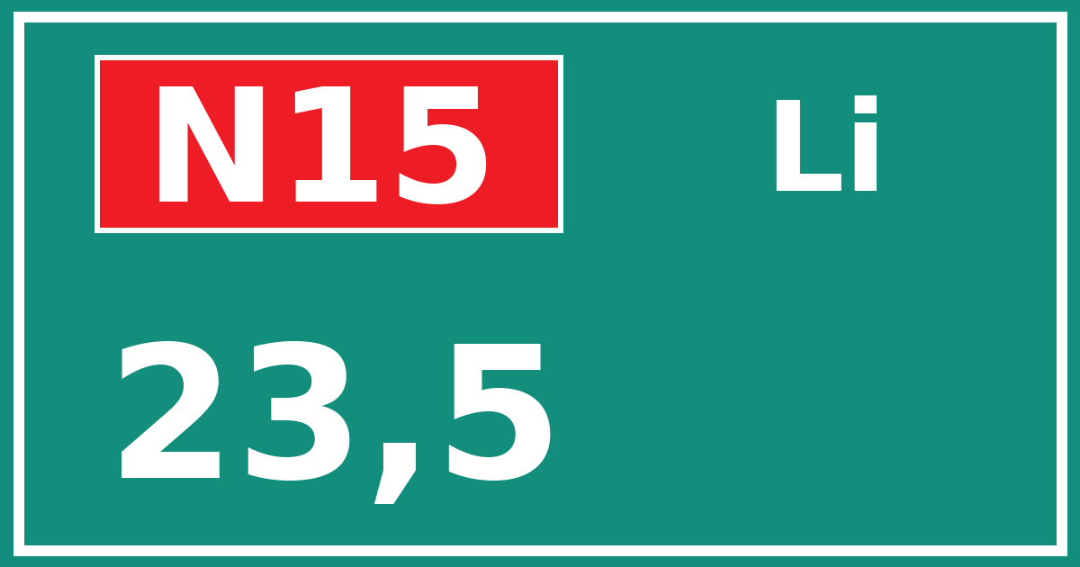 Hectometerbord N15 23,5 zijde Li