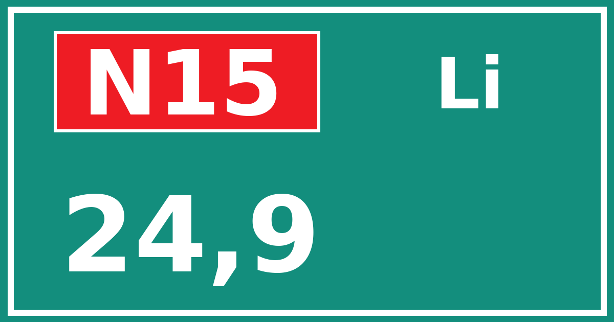 Hectometerbord N15 24,9 zijde Li