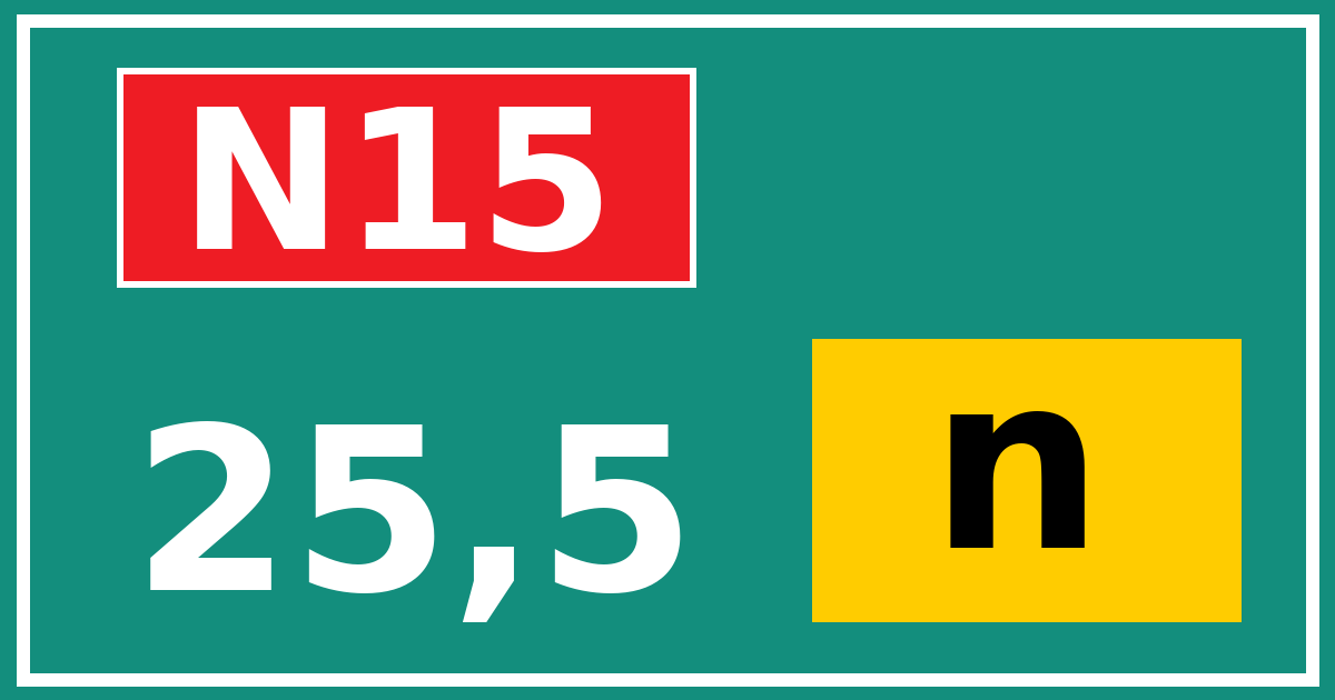 Hectometerbord N15 25,5 letter n