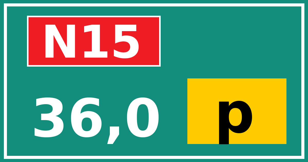 Hectometerbord N15 36,0 letter p