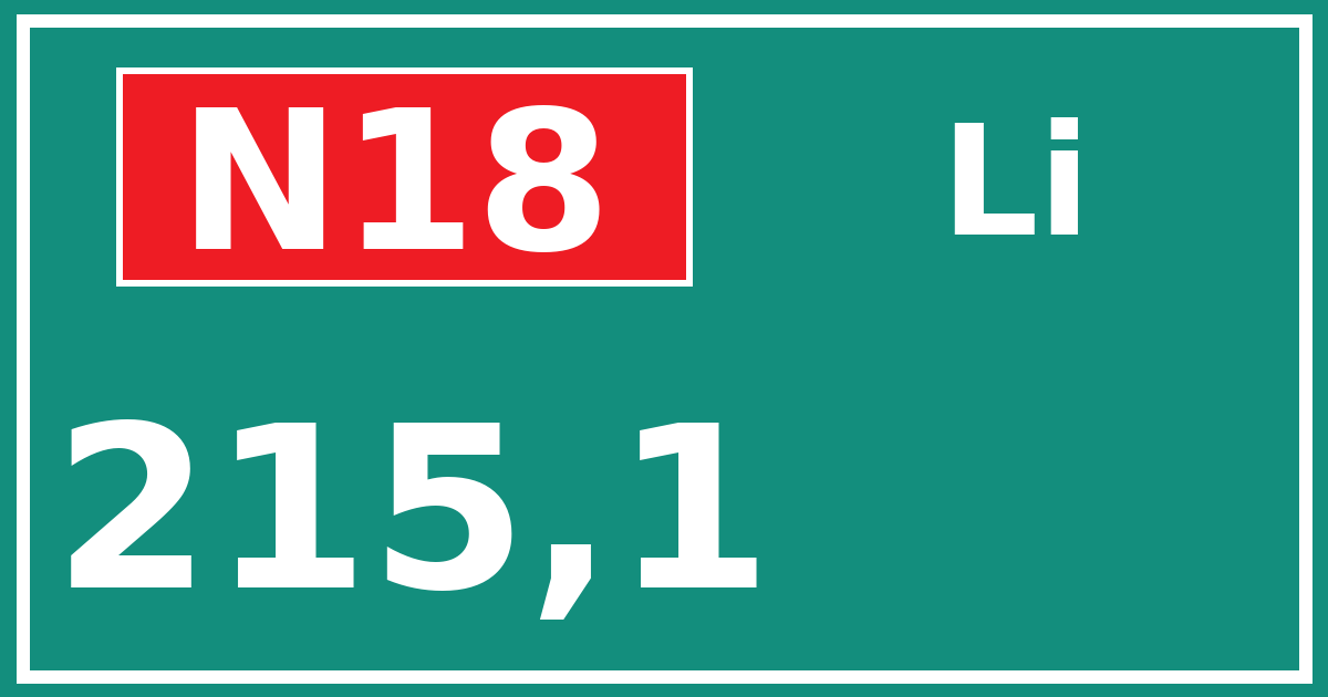 Hectometerbord N18 215,1 zijde Li