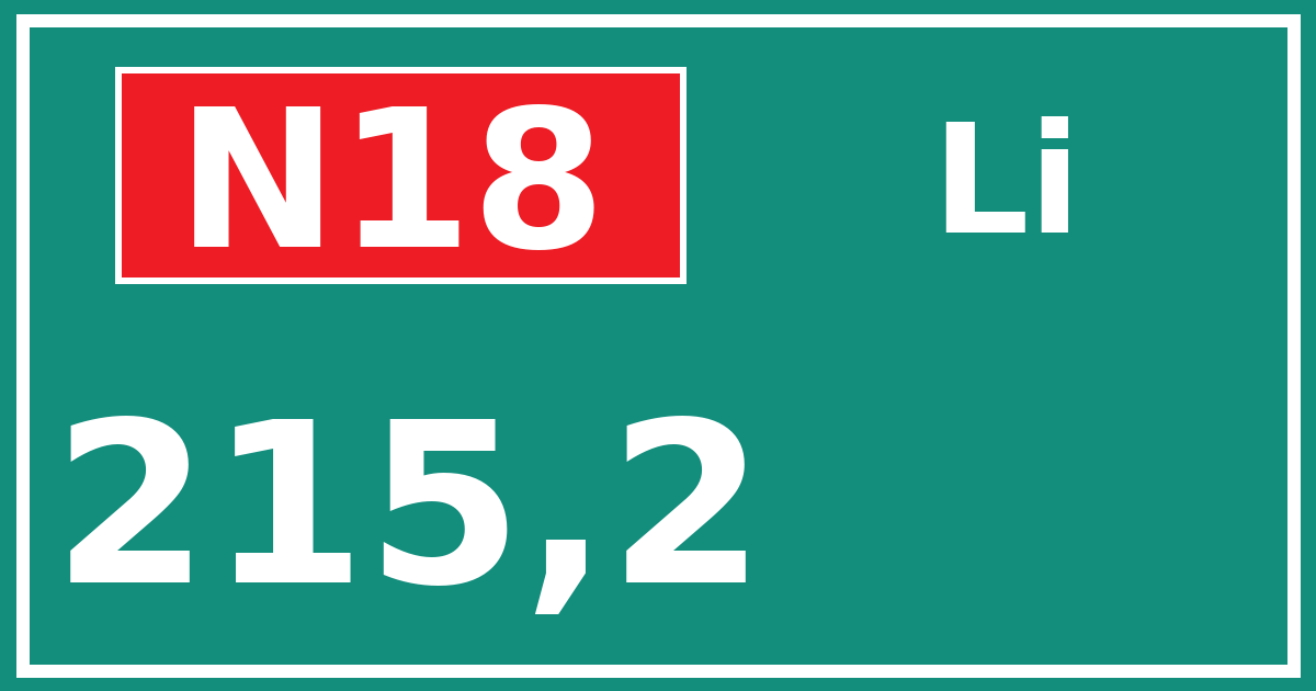 Hectometerbord N18 215,2 zijde Li