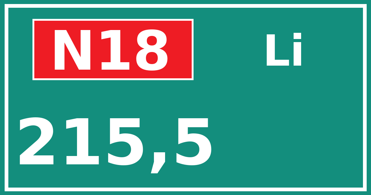 Hectometerbord N18 215,5 zijde Li