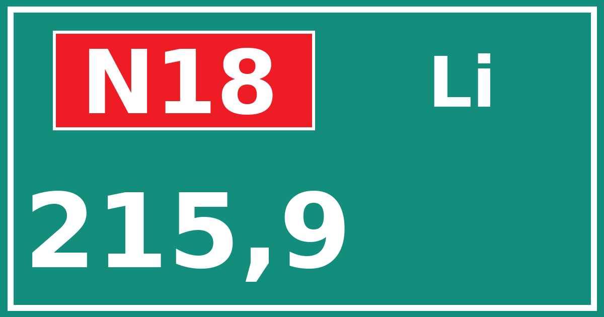Hectometerbord N18 215,9 zijde Li