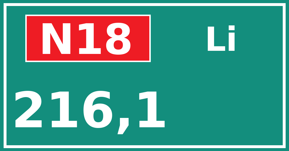 Hectometerbord N18 216,1 zijde Li