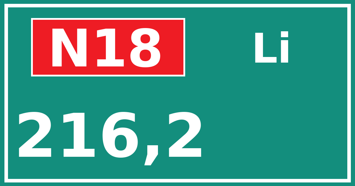 Hectometerbord N18 216,2 zijde Li