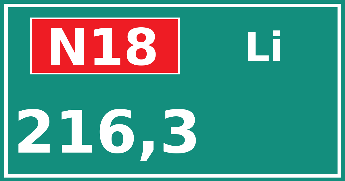 Hectometerbord N18 216,3 zijde Li