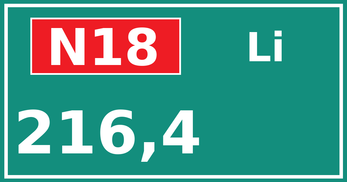 Hectometerbord N18 216,4 zijde Li