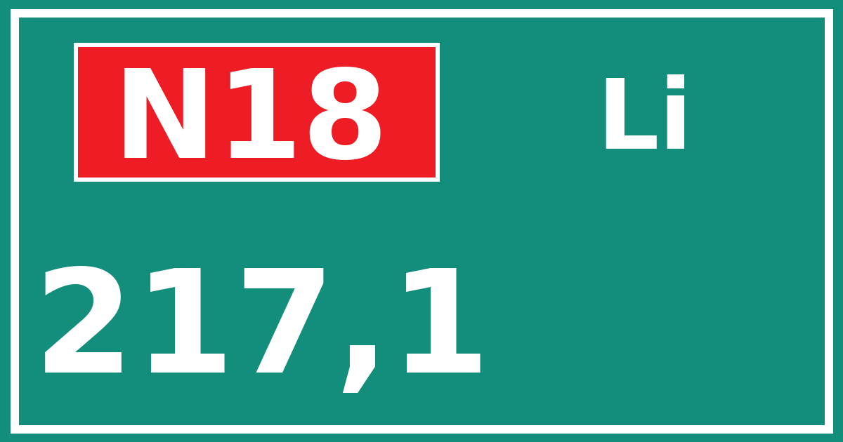 Hectometerbord N18 217,1 zijde Li