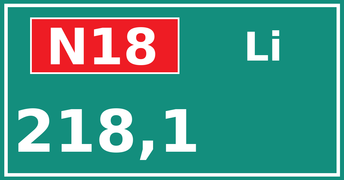 Hectometerbord N18 218,1 zijde Li