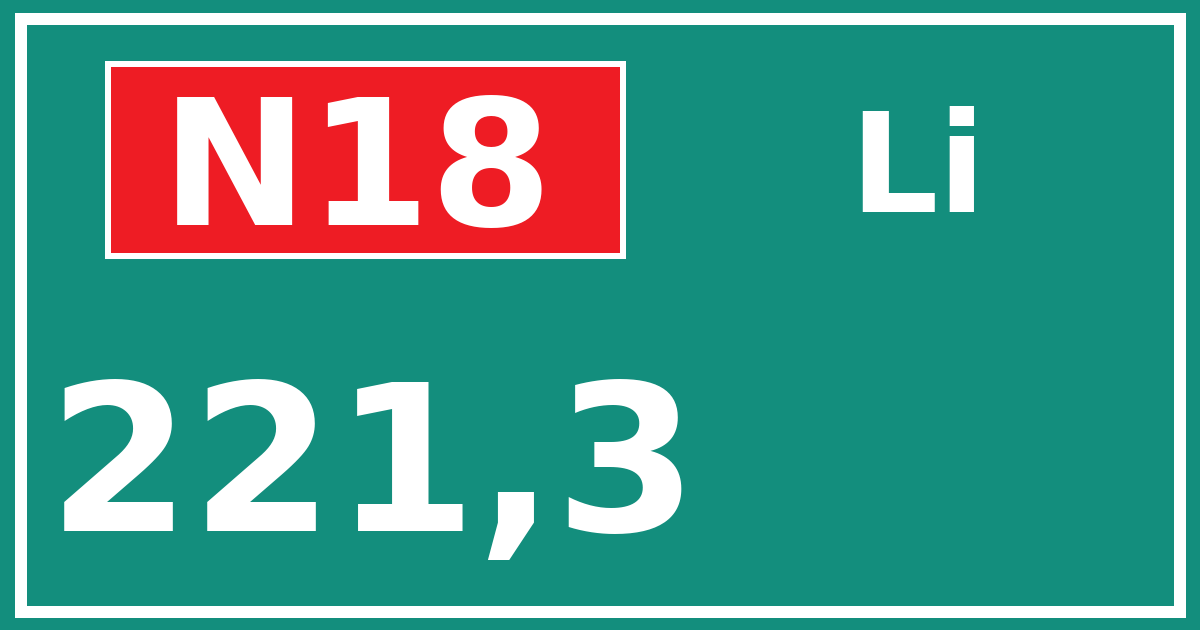Hectometerbord N18 221,3 zijde Li