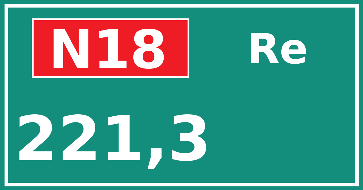 Hectometerbord N18 221,3 zijde Re