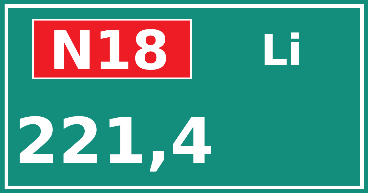 Hectometerbord N18 221,4 zijde Li