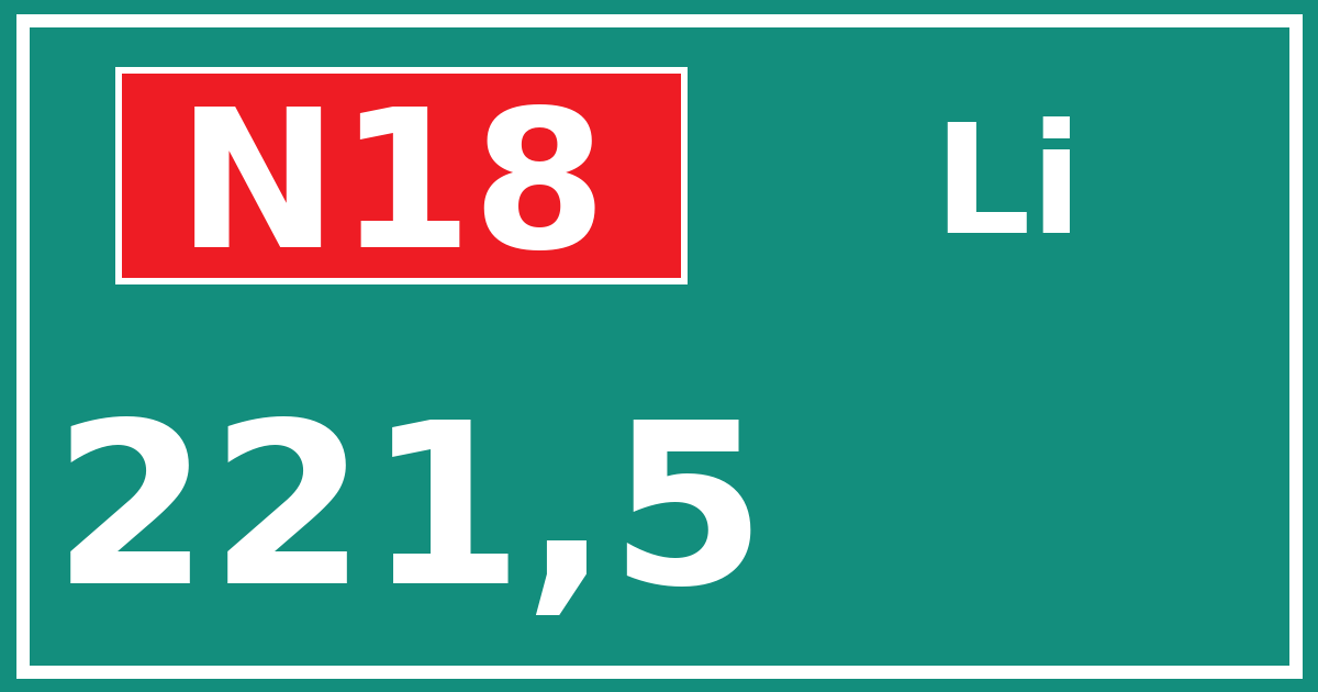 Hectometerbord N18 221,5 zijde Li