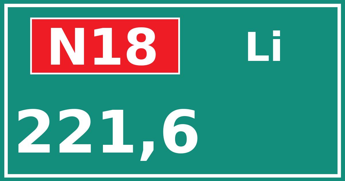 Hectometerbord N18 221,6 zijde Li