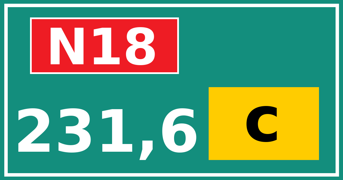Hectometerbord N18 231,6 letter c