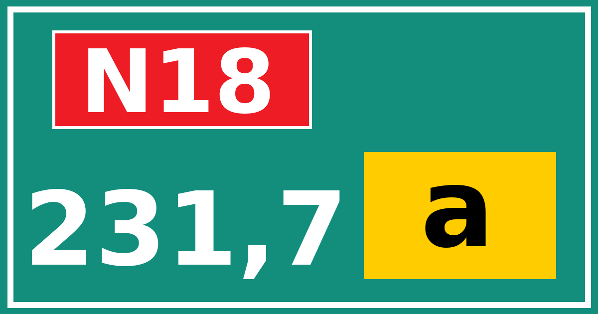 Hectometerbord N18 231,7 letter a