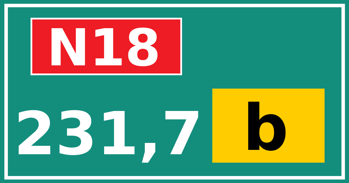 Hectometerbord N18 231,7 letter b