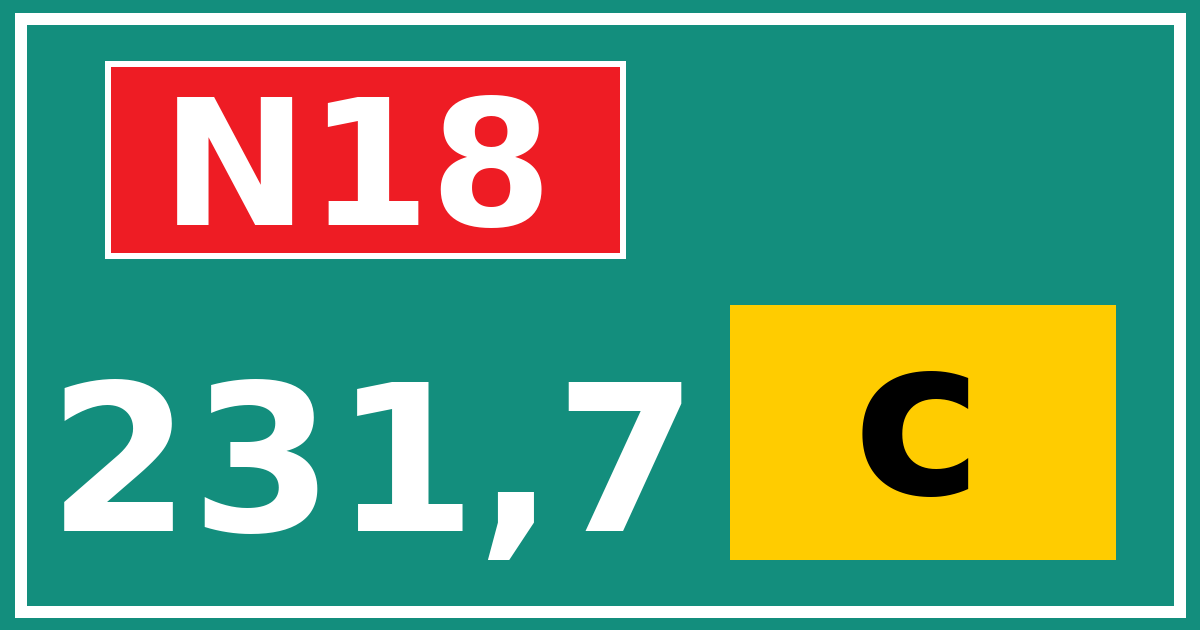 Hectometerbord N18 231,7 letter c
