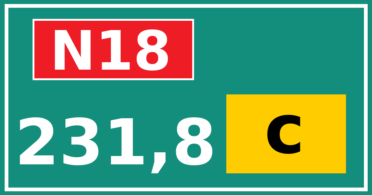 Hectometerbord N18 231,8 letter c