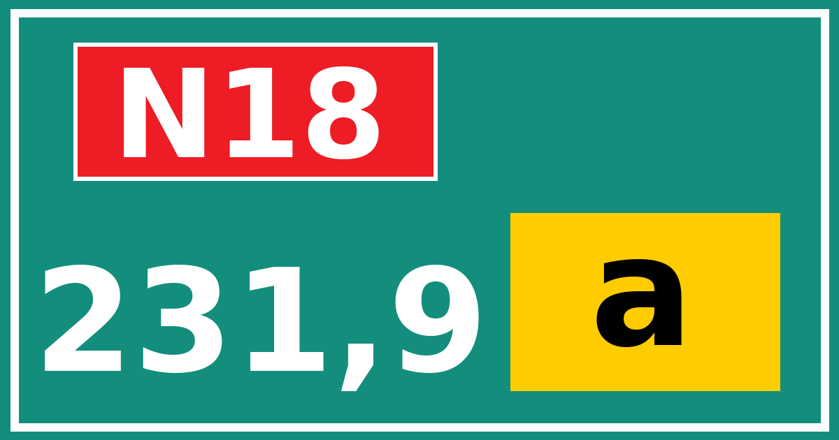 Hectometerbord N18 231,9 letter a