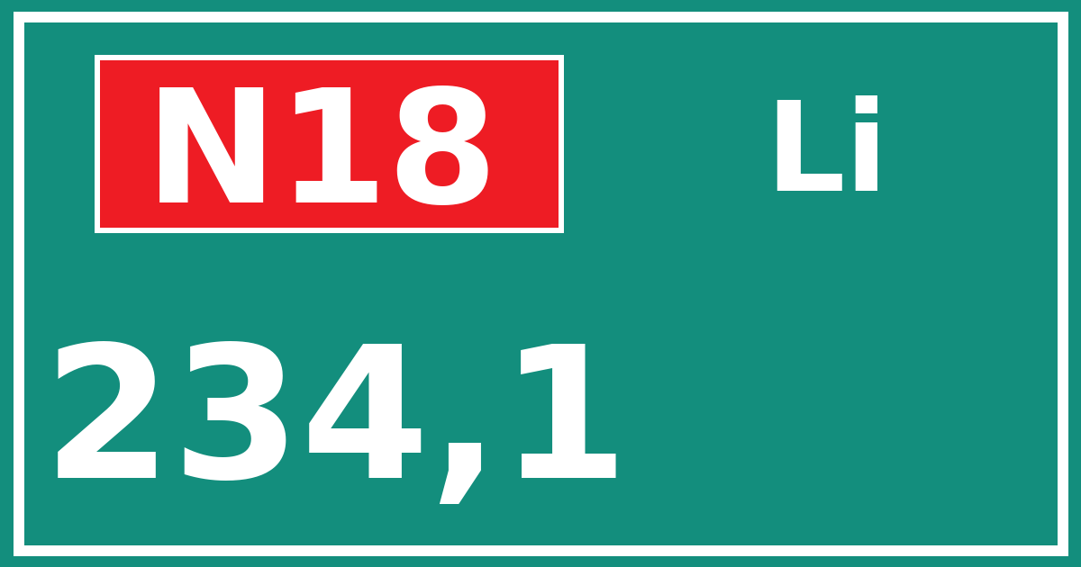 Hectometerbord N18 234,1 zijde Li