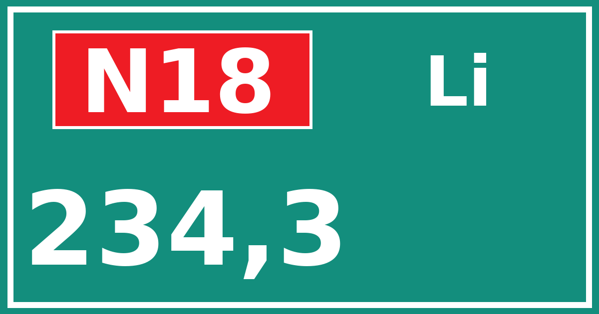 Hectometerbord N18 234,3 zijde Li