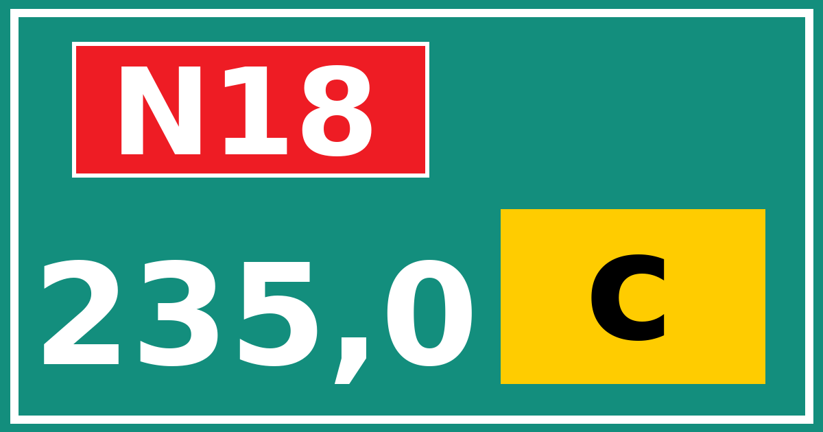 Hectometerbord N18 235,0 letter c