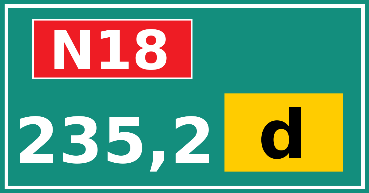 Hectometerbord N18 235,2 letter d