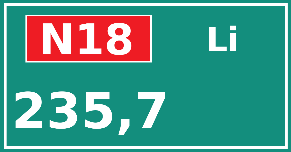 Hectometerbord N18 235,7 zijde Li