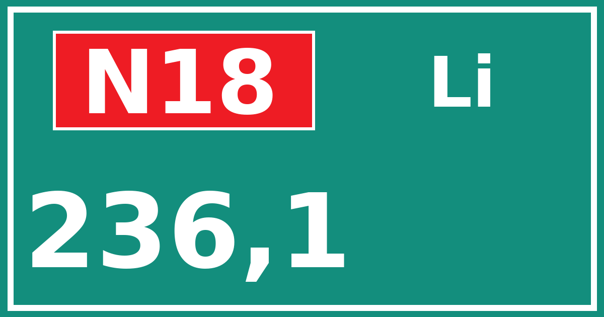Hectometerbord N18 236,1 zijde Li