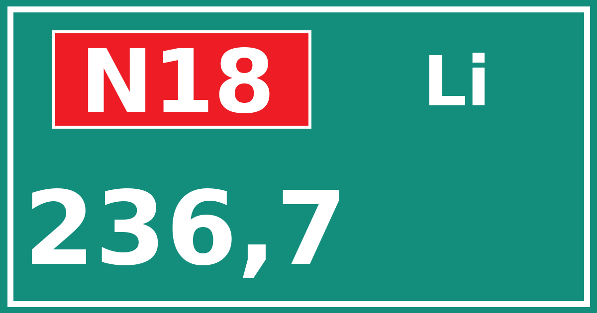 Hectometerbord N18 236,7 zijde Li