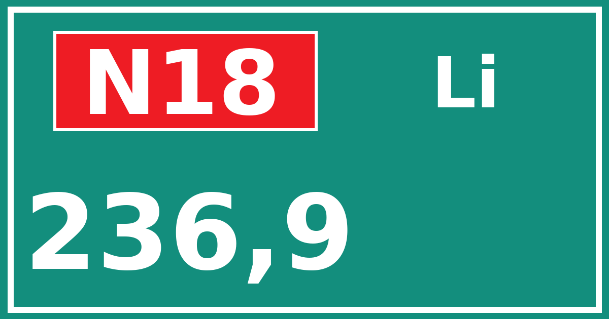 Hectometerbord N18 236,9 zijde Li