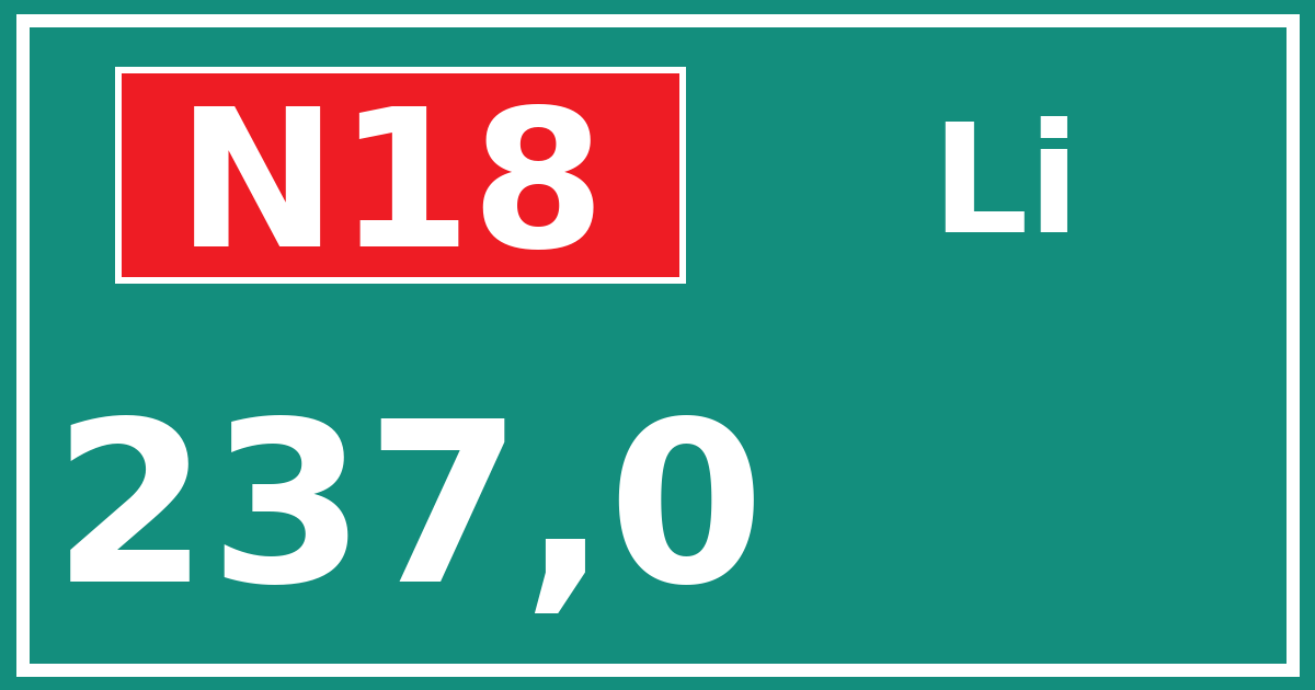 Hectometerbord N18 237,0 zijde Li