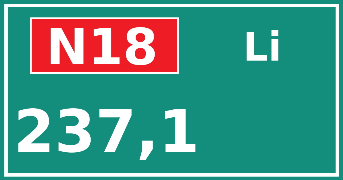 Hectometerbord N18 237,1 zijde Li