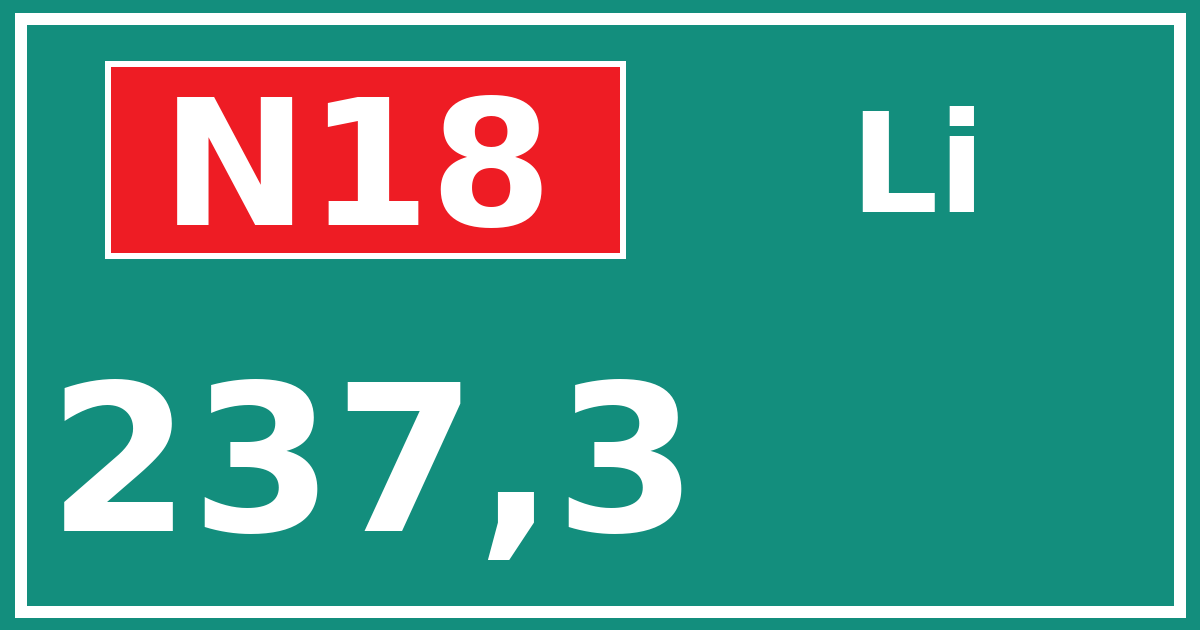 Hectometerbord N18 237,3 zijde Li