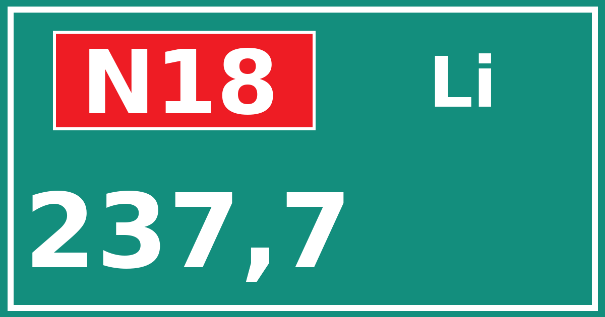 Hectometerbord N18 237,7 zijde Li