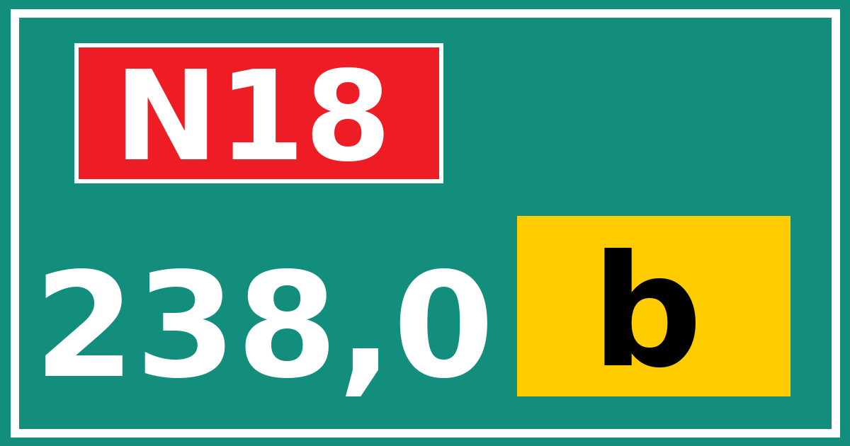 Hectometerbord N18 238,0 letter b