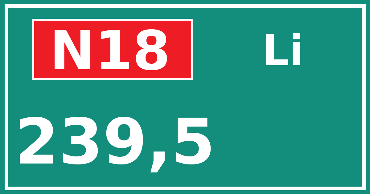 Hectometerbord N18 239,5 zijde Li