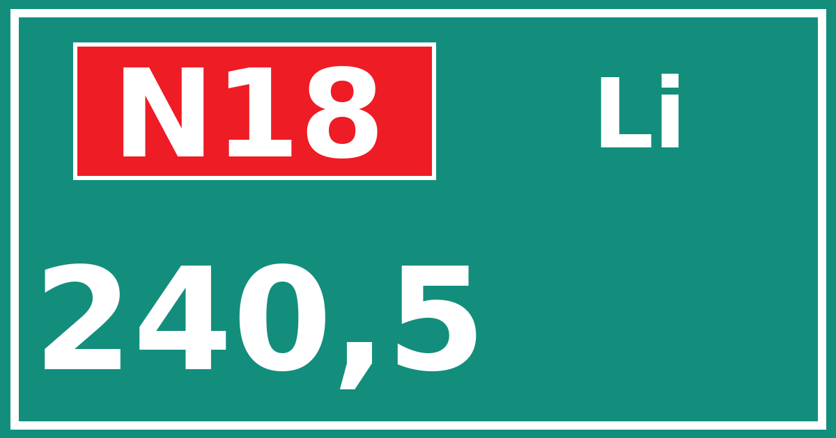 Hectometerbord N18 240,5 zijde Li