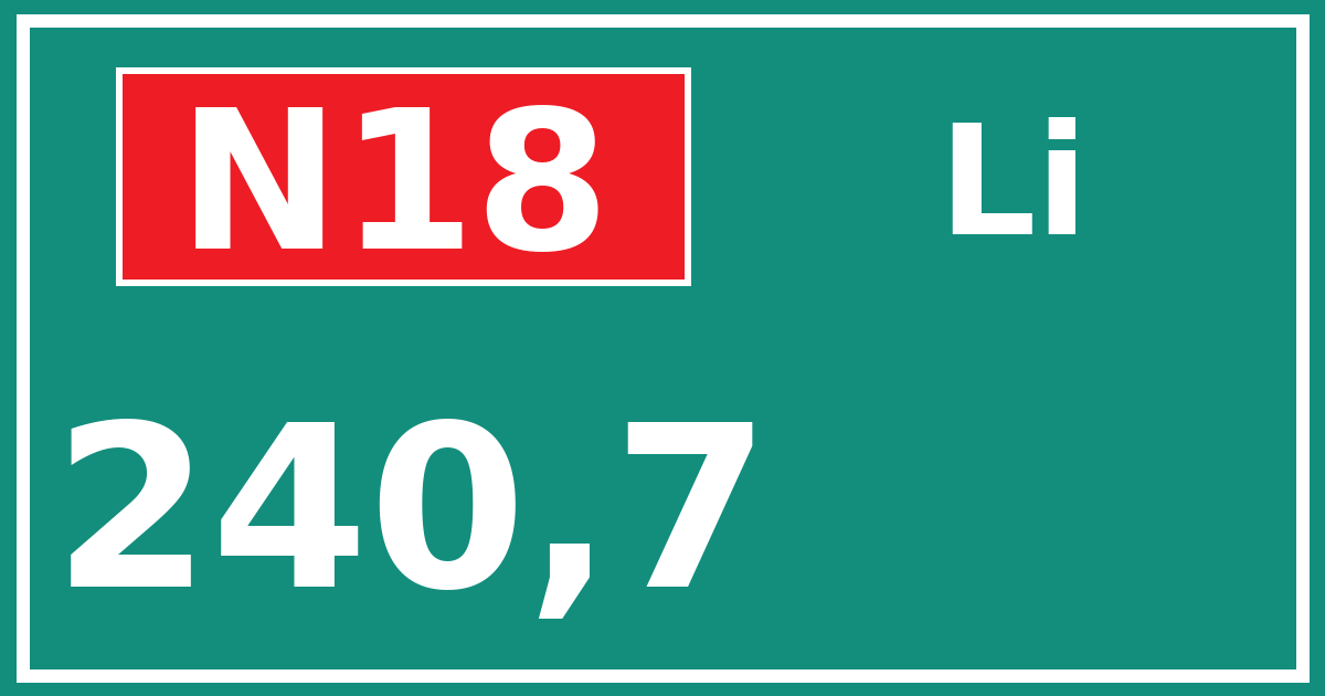 Hectometerbord N18 240,7 zijde Li