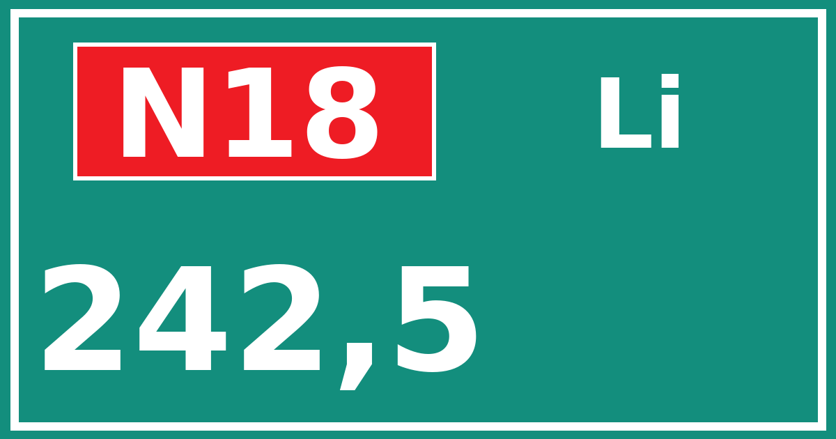 Hectometerbord N18 242,5 zijde Li