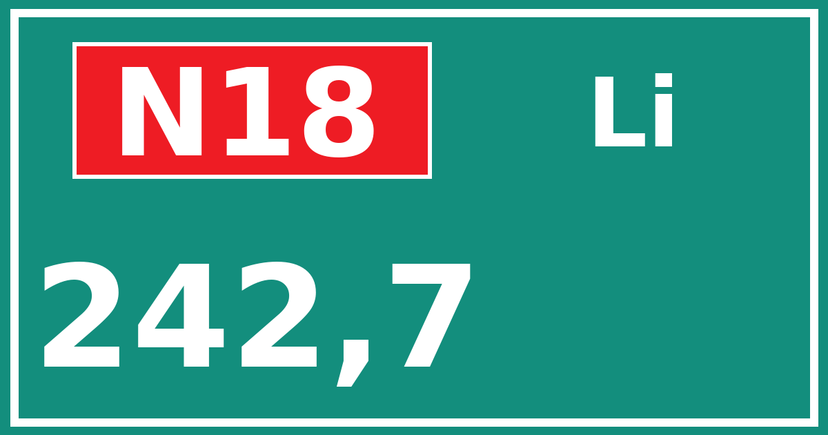 Hectometerbord N18 242,7 zijde Li