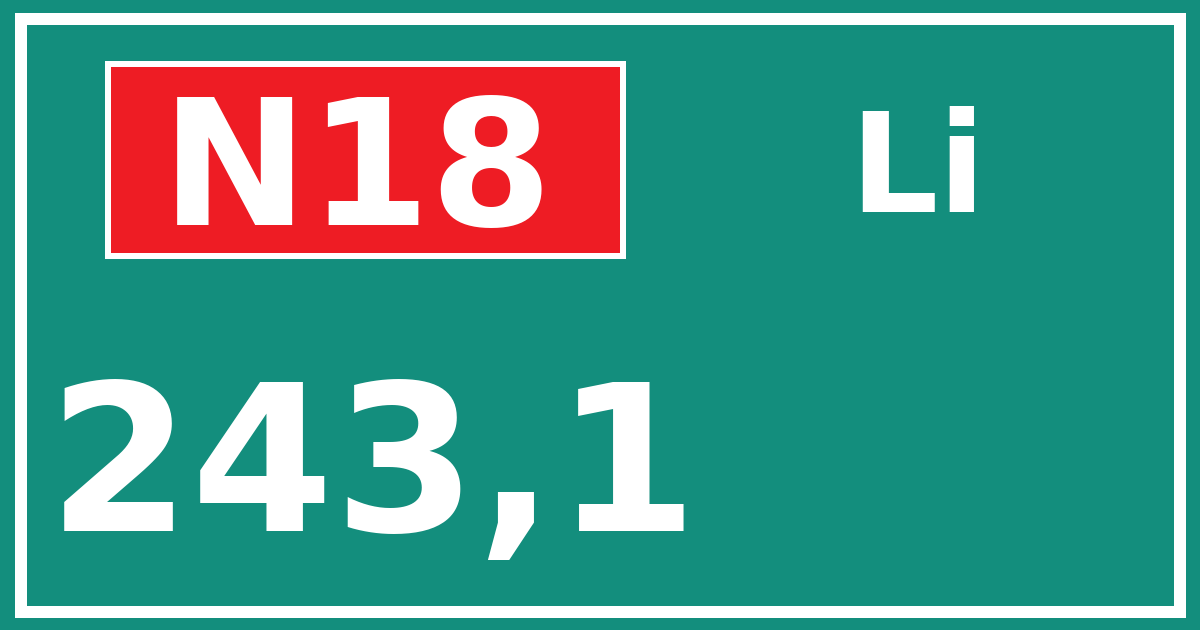 Hectometerbord N18 243,1 zijde Li