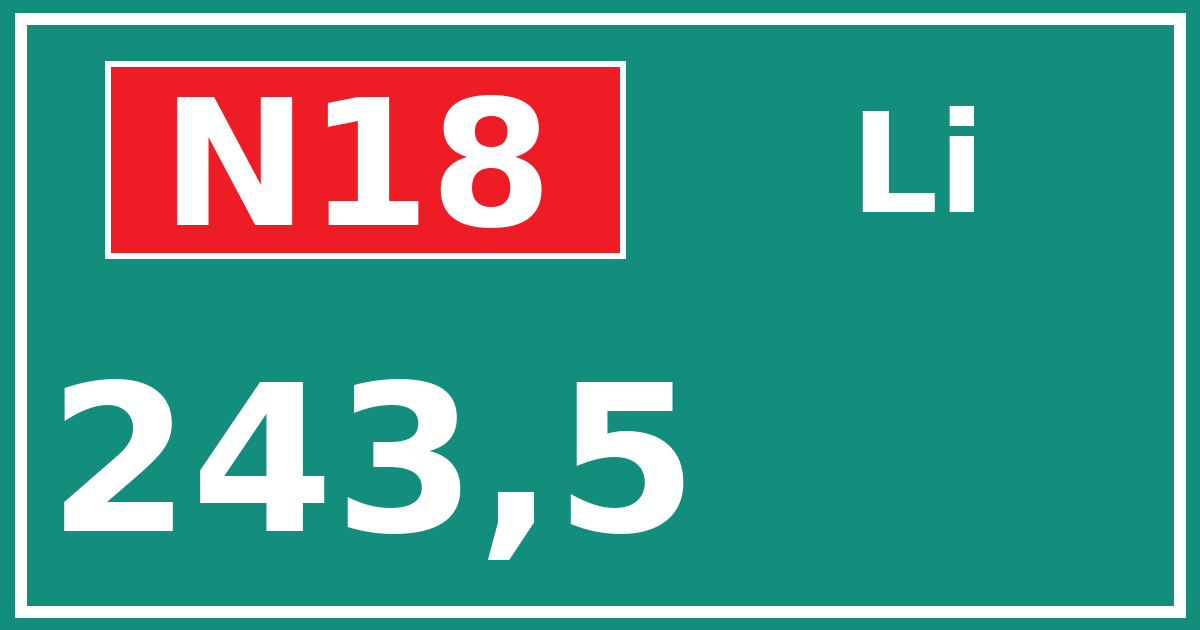Hectometerbord N18 243,5 zijde Li