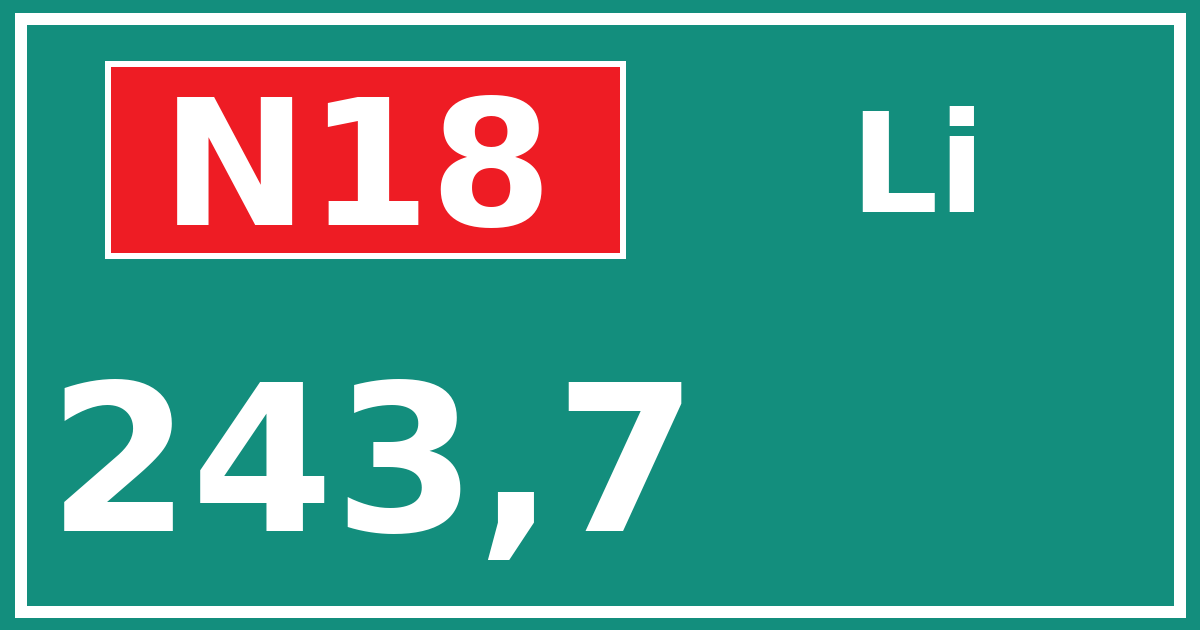 Hectometerbord N18 243,7 zijde Li