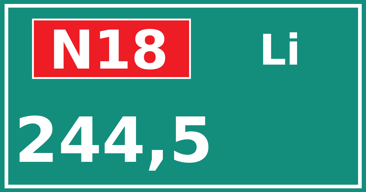 Hectometerbord N18 244,5 zijde Li