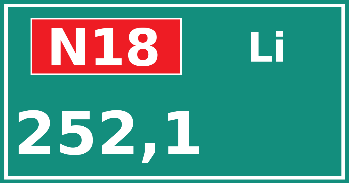 Hectometerbord N18 252,1 zijde Li