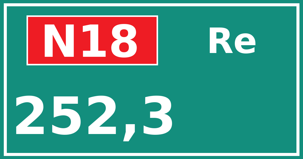 Hectometerbord N18 252,3 zijde Re