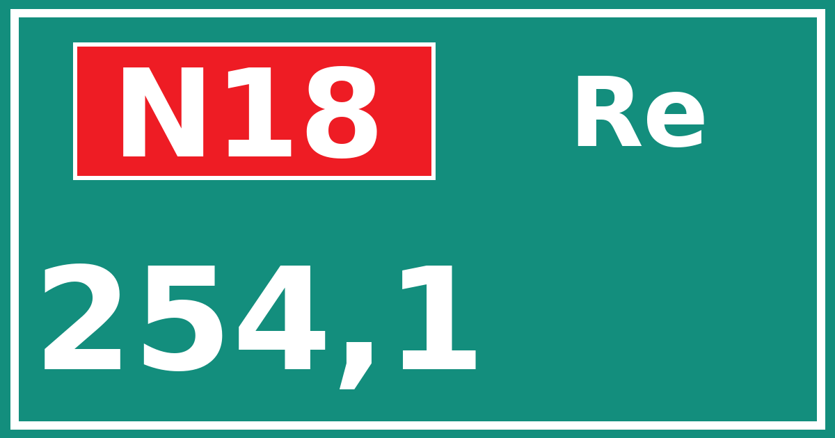 Hectometerbord N18 254,1 zijde Re
